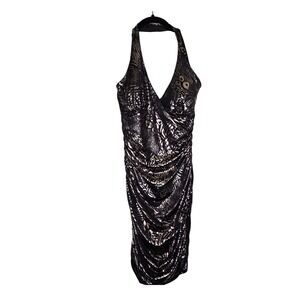 Taboo‎ Vintage Y2K Halter Dress Party Cocktail Ruched Bodycon Animal Mob Wife S